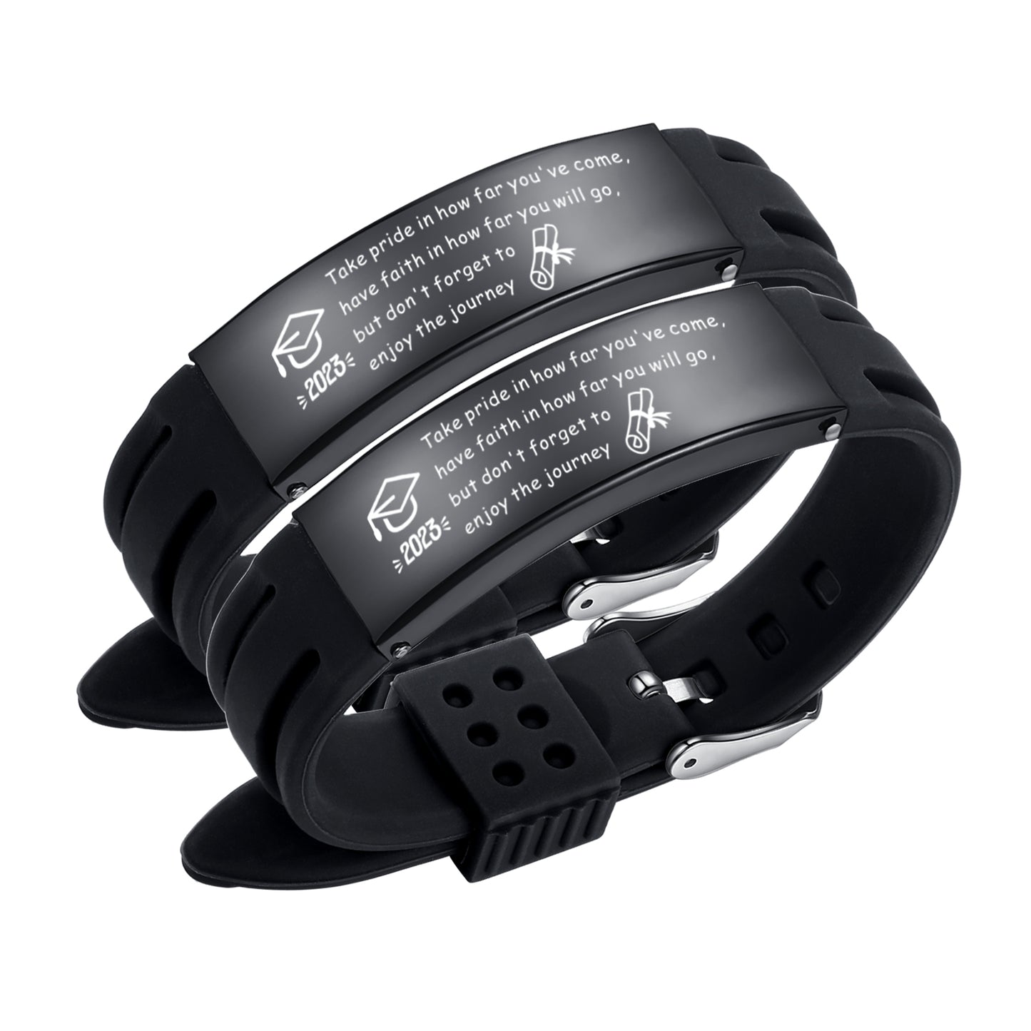 2023 Unique Graduation Gifts for him,Personalized Graduation Bracelets-Sport Silicone Stainless Steel inspirational Bracelets