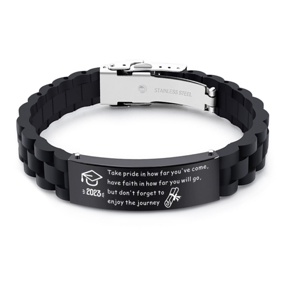 2023 Unique Graduation Gifts for him,Personalized Graduation Bracelets-Sport Silicone Stainless Steel inspirational Bracelets