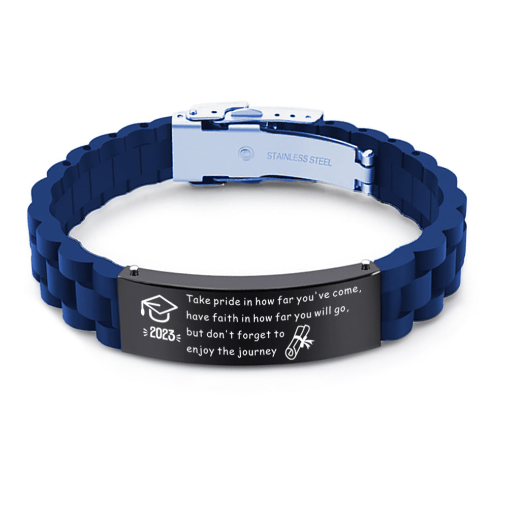 2023 Unique Graduation Gifts for him,Personalized Graduation Bracelets-Sport Silicone Stainless Steel inspirational Bracelets