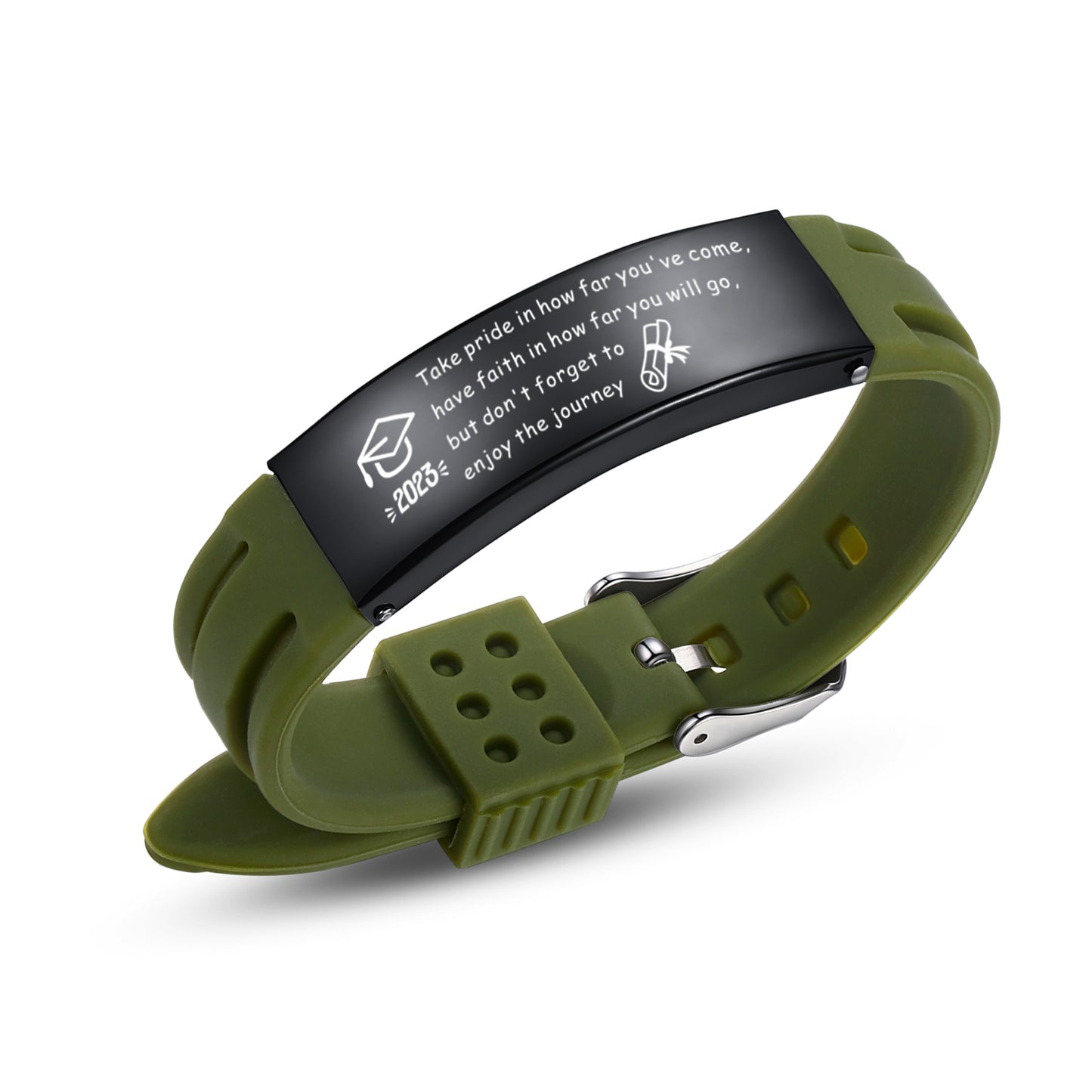 2023 Unique Graduation Gifts for him,Personalized Graduation Bracelets-Sport Silicone Stainless Steel inspirational Bracelets
