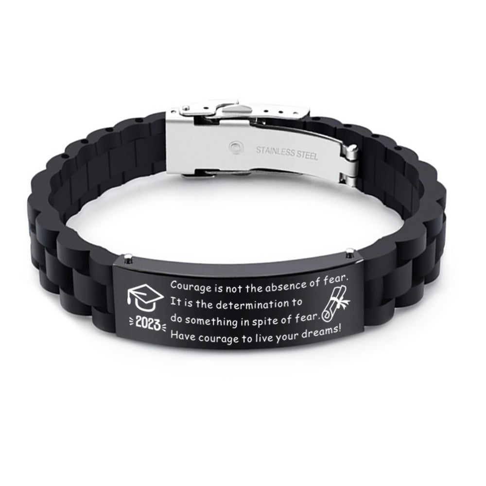 2023 Unique Graduation Gifts for him,Personalized Graduation Bracelets-Sport Silicone Stainless Steel inspirational Bracelets