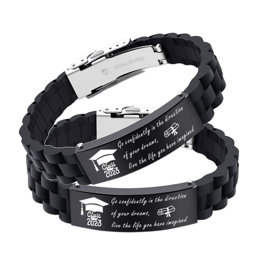 2023 Unique Graduation Gifts for him,Personalized Graduation Bracelets-Sport Silicone Stainless Steel inspirational Bracelets