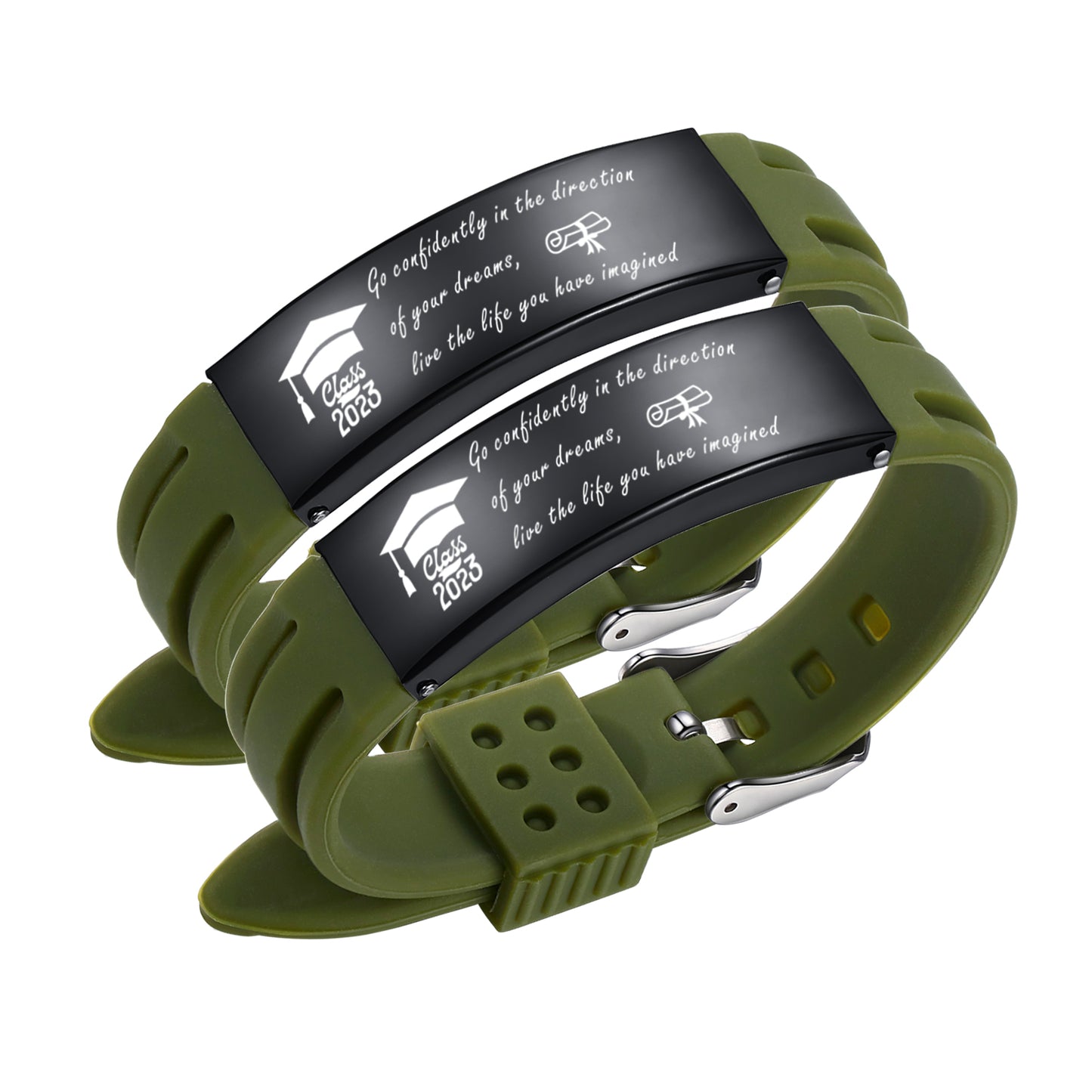 2023 Unique Graduation Gifts for him,Personalized Graduation Bracelets-Sport Silicone Stainless Steel inspirational Bracelets