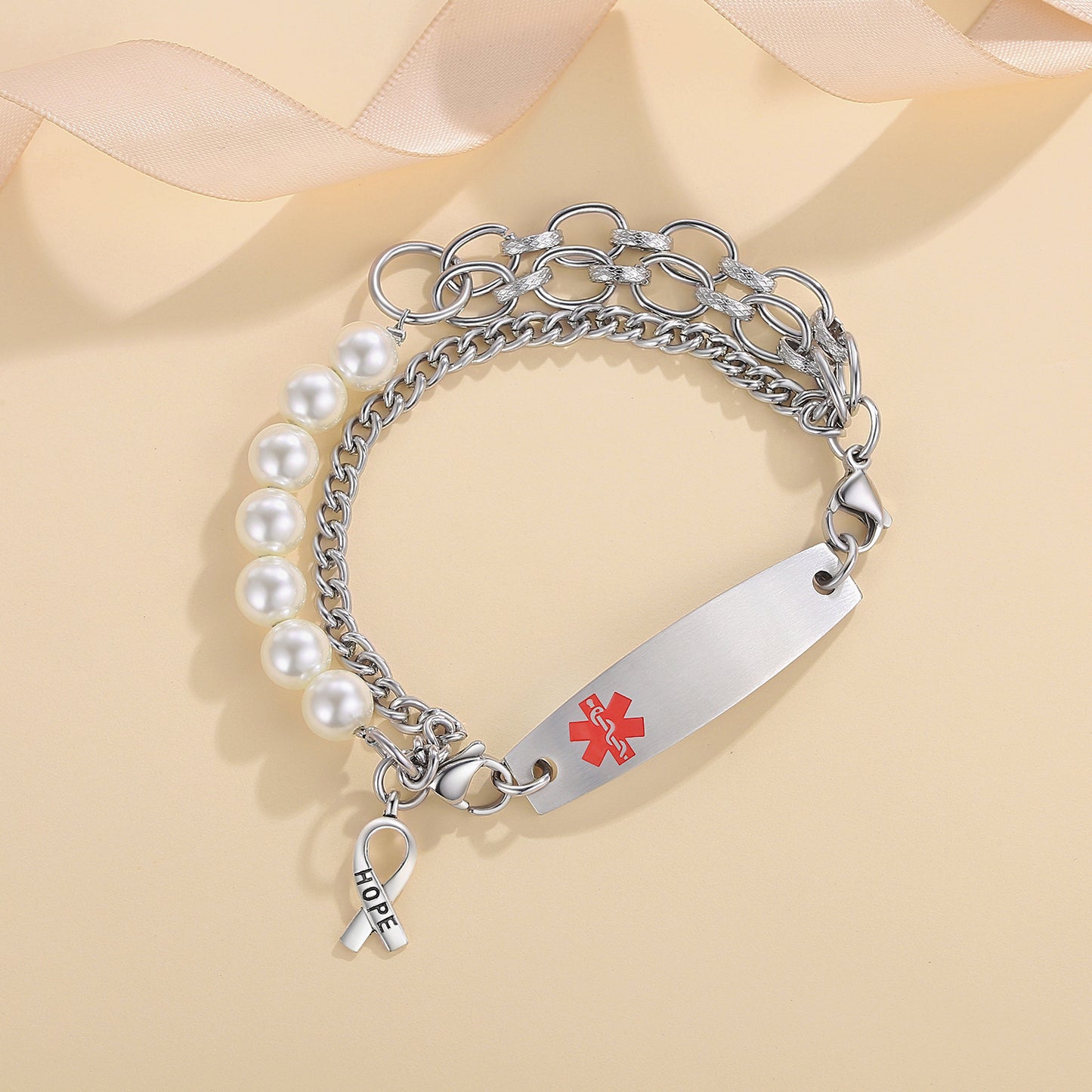 LinnaLove Interchangeable Medical Alert Bracelets for Women Stainless steel beads bracelets-customize engraving-1498