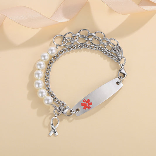 LinnaLove Interchangeable Medical Alert Bracelets for Women Stainless steel beads bracelets-customize engraving-1498