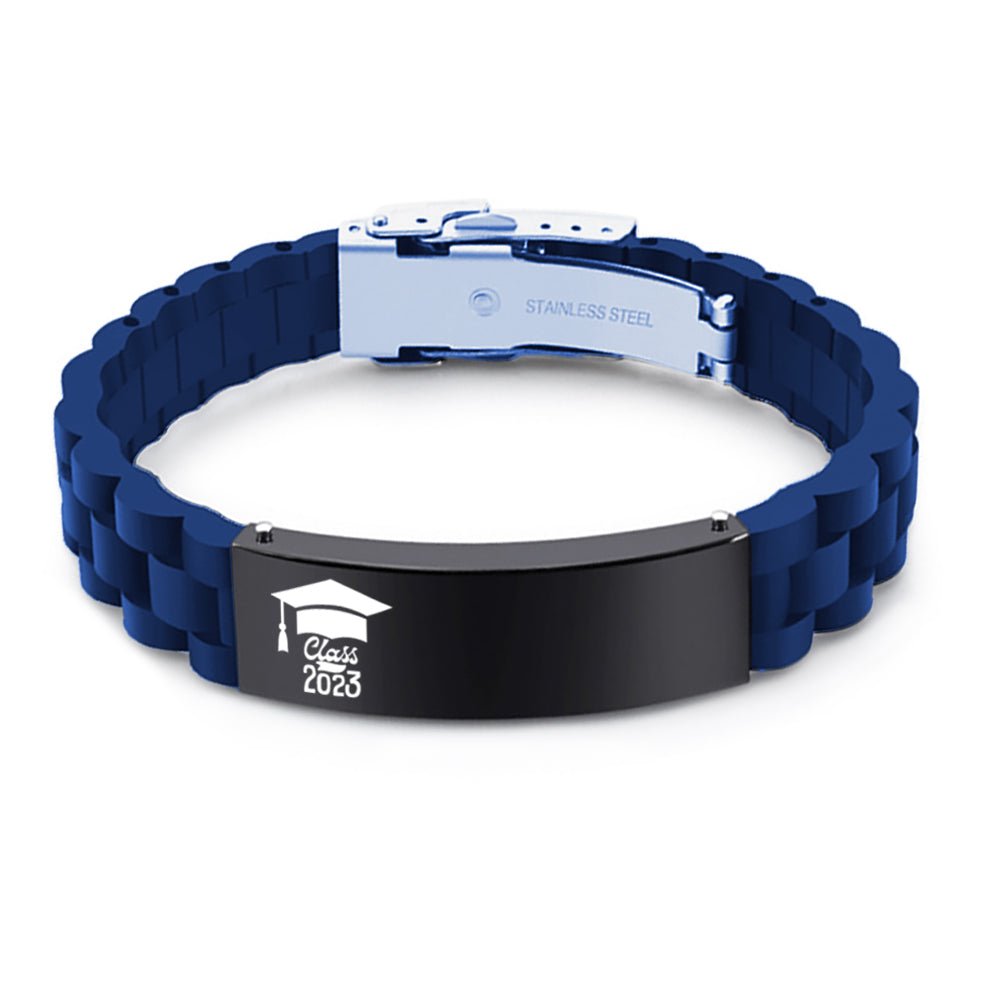2023 Unique Graduation Gifts for him,Personalized Graduation Bracelets-Sport Silicone Stainless Steel inspirational Bracelets