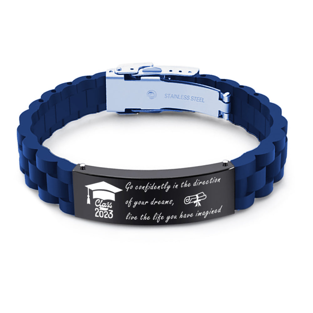 2023 Unique Graduation Gifts for him,Personalized Graduation Bracelets-Sport Silicone Stainless Steel inspirational Bracelets