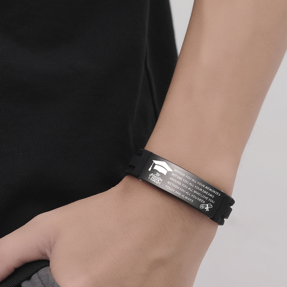 2023 Unique Graduation Gifts for him,Personalized Graduation Bracelets-Sport Silicone Stainless Steel inspirational Bracelets