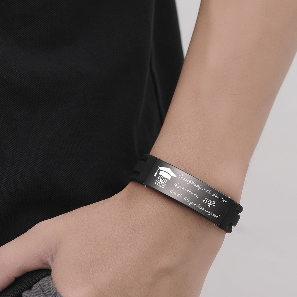 2023 Unique Graduation Gifts for him,Personalized Graduation Bracelets-Sport Silicone Stainless Steel inspirational Bracelets