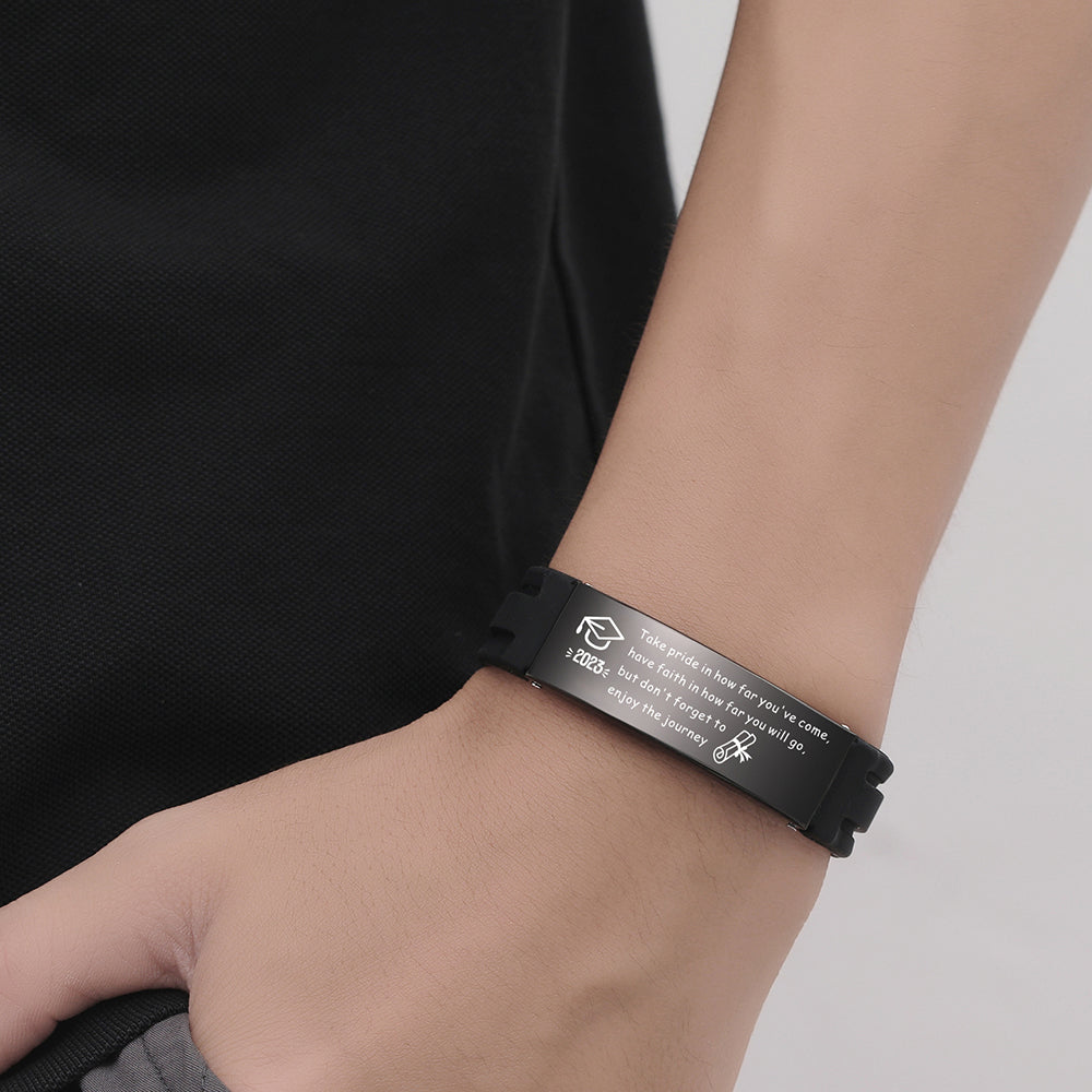2023 Unique Graduation Gifts for him,Personalized Graduation Bracelets-Sport Silicone Stainless Steel inspirational Bracelets