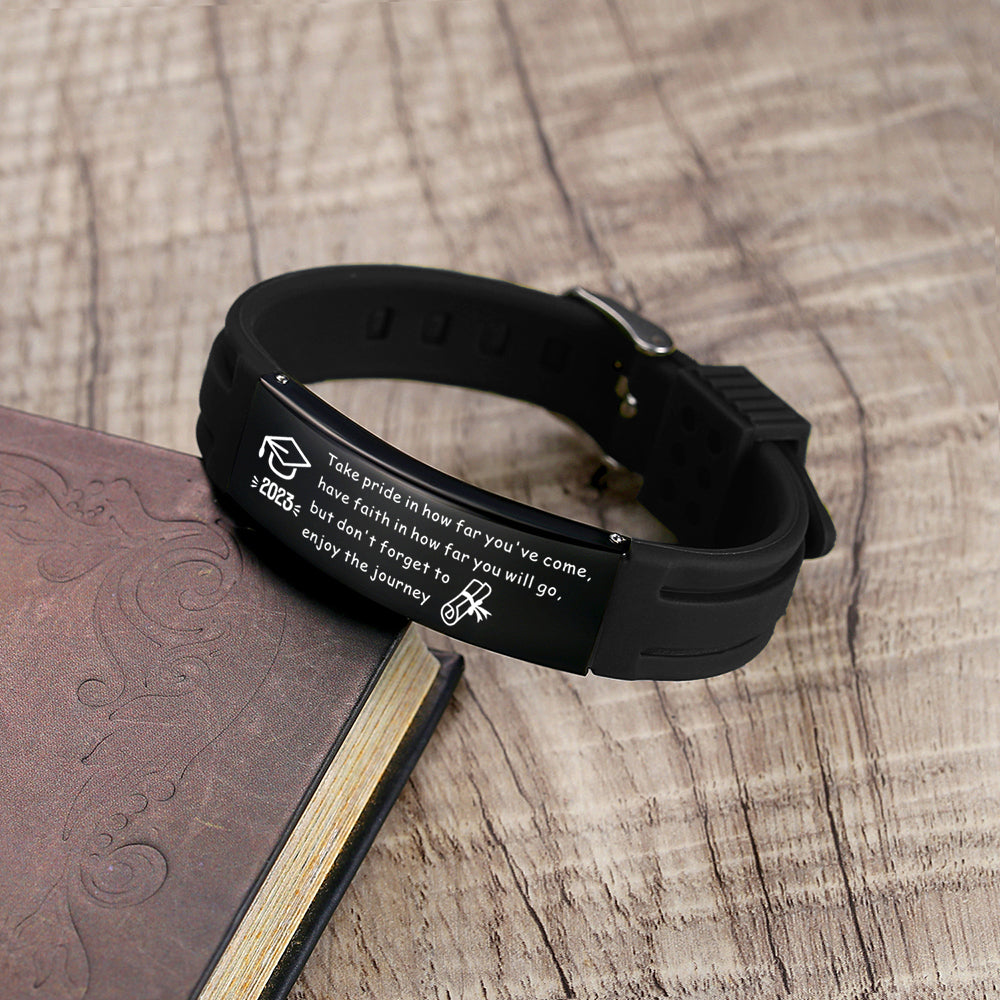 2023 Unique Graduation Gifts for him,Personalized Graduation Bracelets-Sport Silicone Stainless Steel inspirational Bracelets