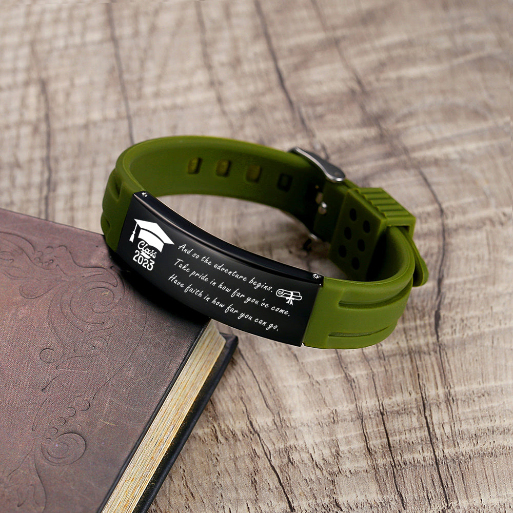 2023 Unique Graduation Gifts for him,Personalized Graduation Bracelets-Sport Silicone Stainless Steel inspirational Bracelets