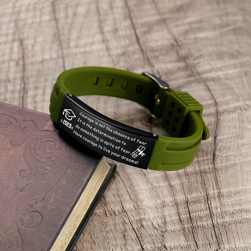 2023 Unique Graduation Gifts for him,Personalized Graduation Bracelets-Sport Silicone Stainless Steel inspirational Bracelets