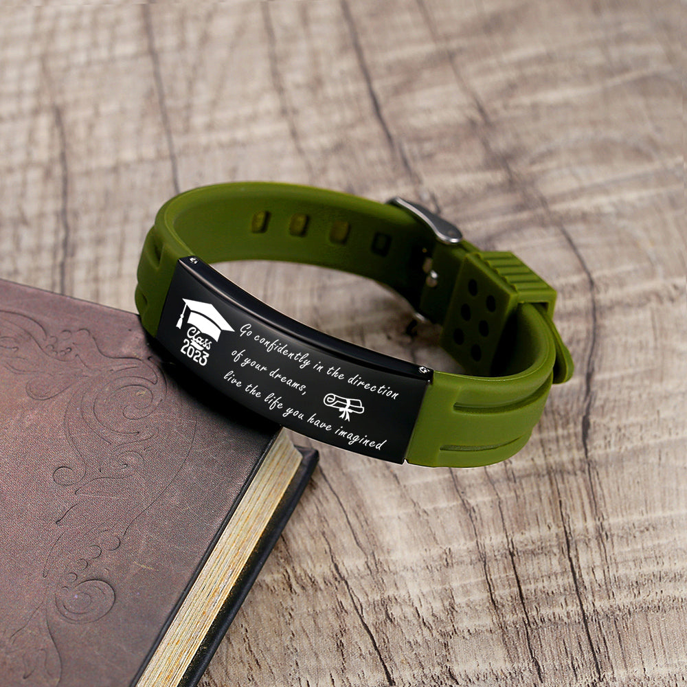 2023 Unique Graduation Gifts for him,Personalized Graduation Bracelets-Sport Silicone Stainless Steel inspirational Bracelets