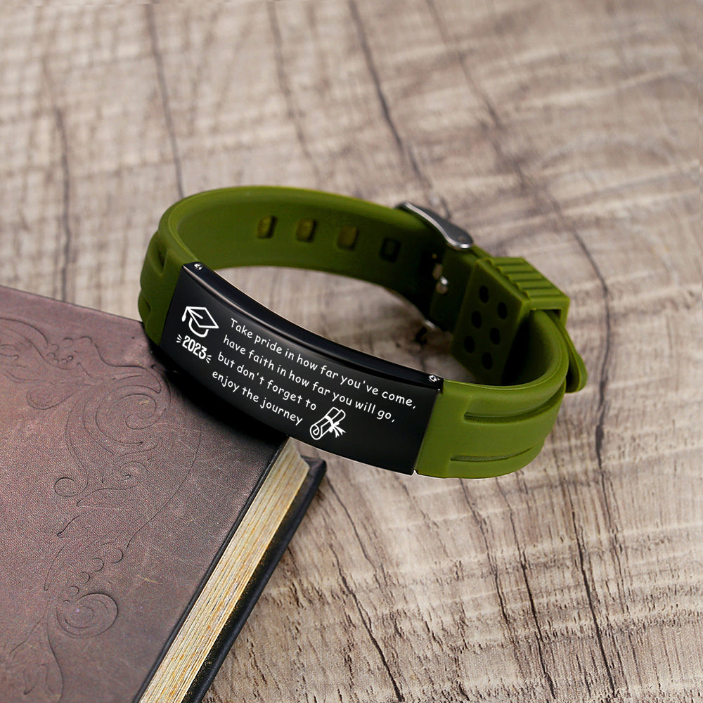 2023 Unique Graduation Gifts for him,Personalized Graduation Bracelets-Sport Silicone Stainless Steel inspirational Bracelets