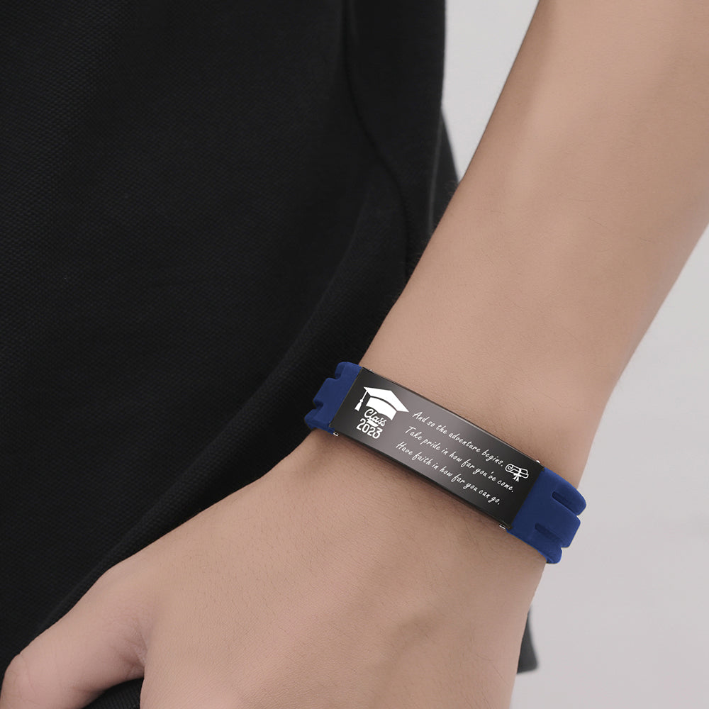 2023 Unique Graduation Gifts for him,Personalized Graduation Bracelets-Sport Silicone Stainless Steel inspirational Bracelets