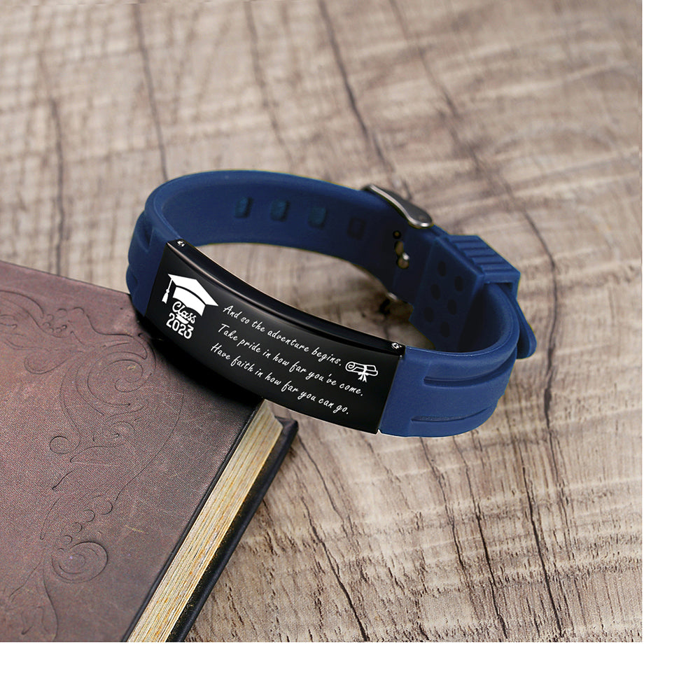 2023 Unique Graduation Gifts for him,Personalized Graduation Bracelets-Sport Silicone Stainless Steel inspirational Bracelets