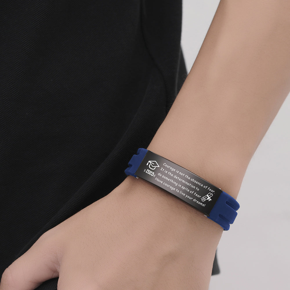 2023 Unique Graduation Gifts for him,Personalized Graduation Bracelets-Sport Silicone Stainless Steel inspirational Bracelets