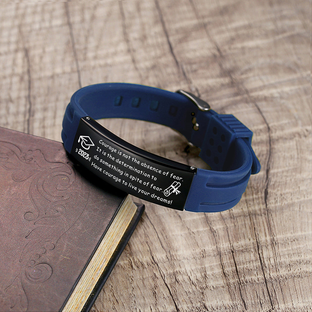 2023 Unique Graduation Gifts for him,Personalized Graduation Bracelets-Sport Silicone Stainless Steel inspirational Bracelets