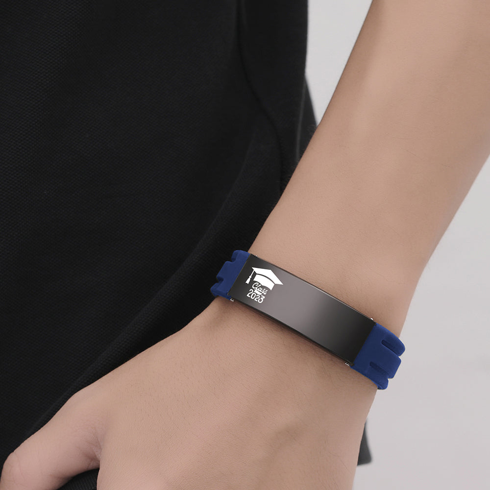 2023 Unique Graduation Gifts for him,Personalized Graduation Bracelets-Sport Silicone Stainless Steel inspirational Bracelets