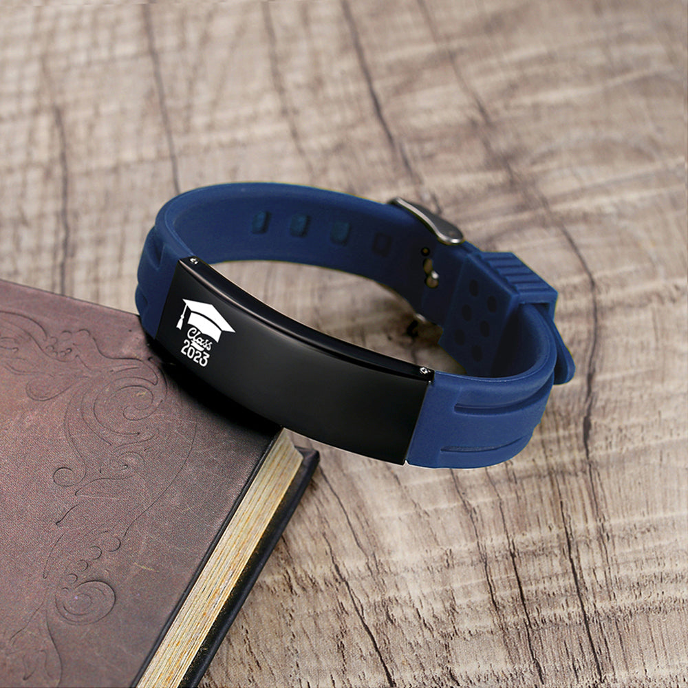 2023 Unique Graduation Gifts for him,Personalized Graduation Bracelets-Sport Silicone Stainless Steel inspirational Bracelets