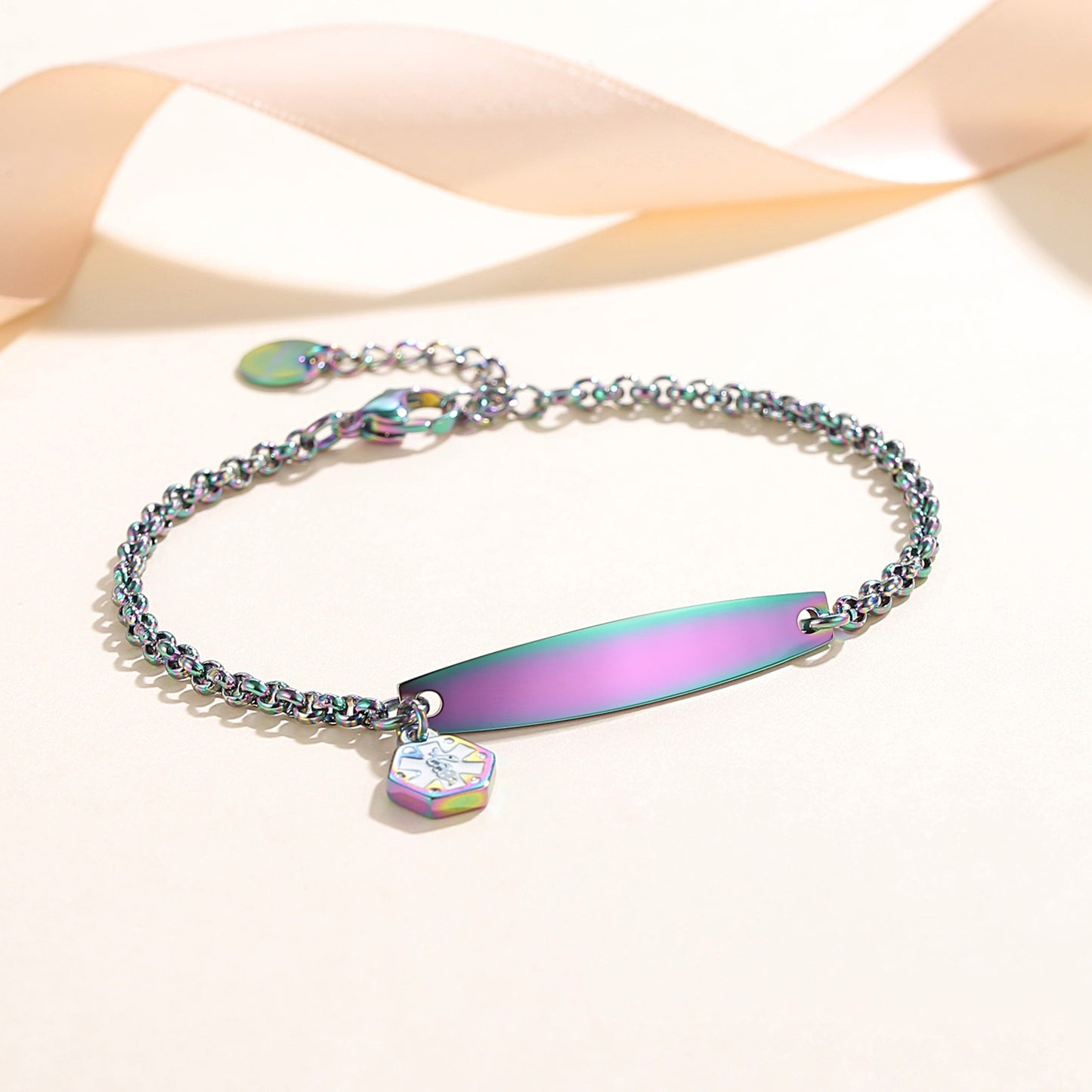 SIMPLE ROLO CHAIN MEDICAL ID BRACELET FOR WOMEN