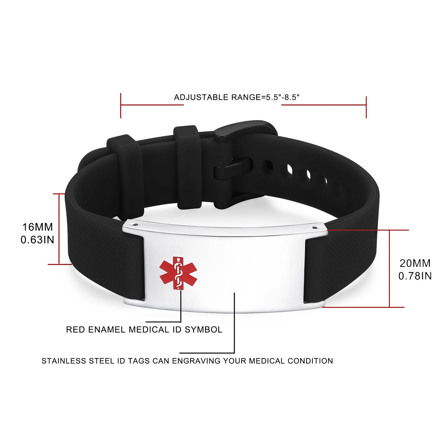 Personalized Silicone Medical Alert Bracelets Waterproof Sport ID Bracelets for Men Women