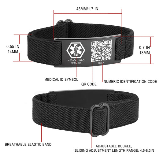 Elastic Strap Medical Alert Bracelet with QR Code for Men & Women