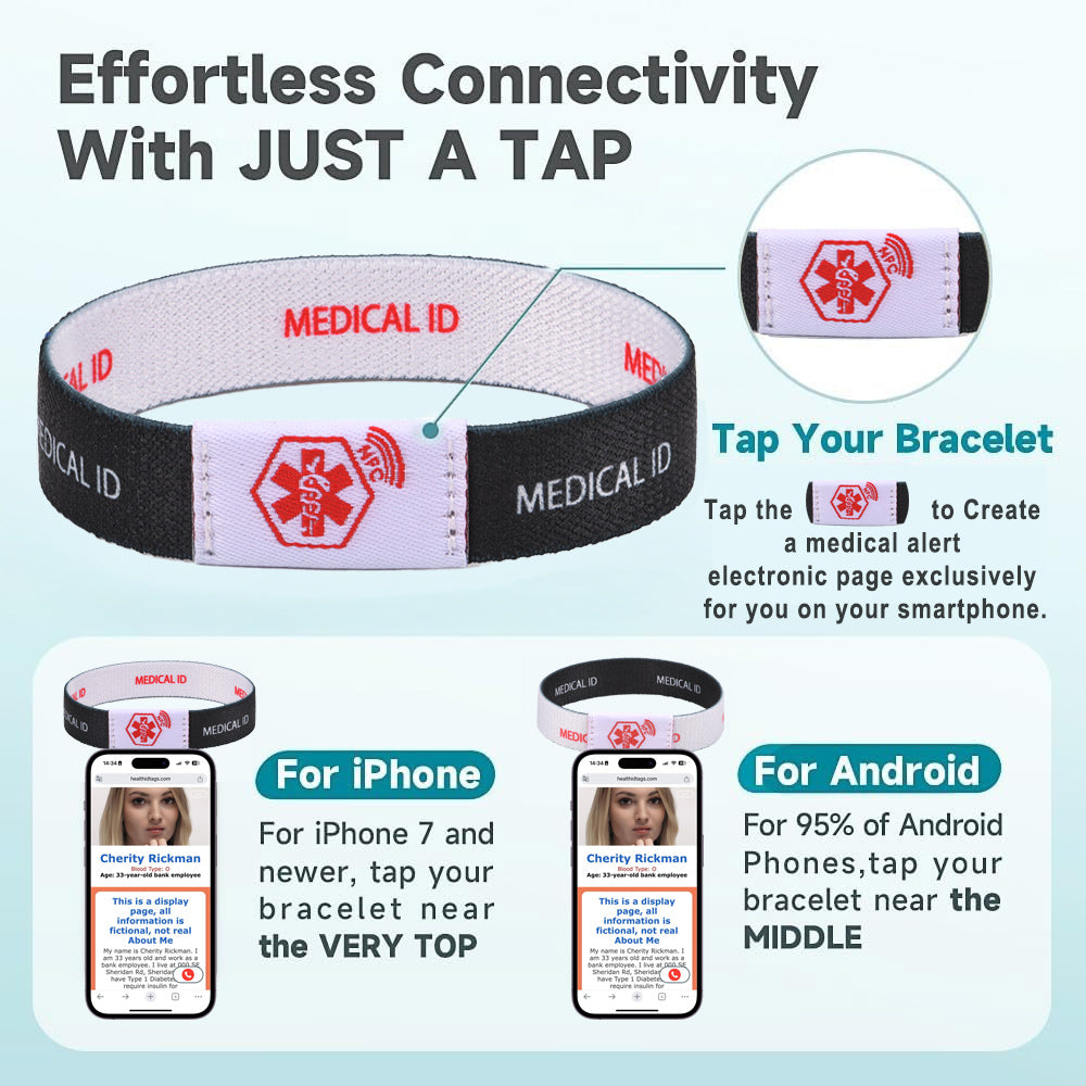 Medical ID Bracelet with QR Code for Women Men, Silicone Adjustable QR Code Medical Alert Bracelets,Dynamic Web Information