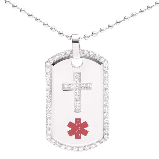 CNC Set stone cross Medical id DOG TAG Necklace with Free Engraving