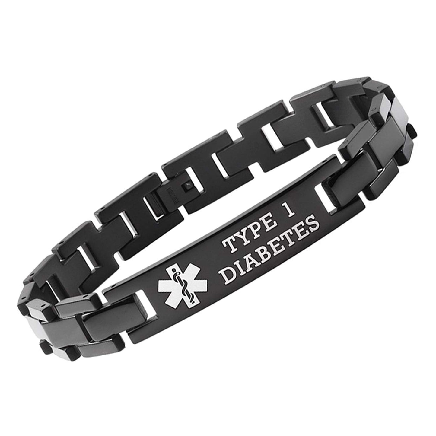 LinnaLove Onyx Solid titanium Medical id Bracelets for Men and Women