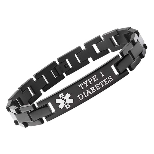 LinnaLove Onyx Solid titanium Medical id Bracelets for Men and Women
