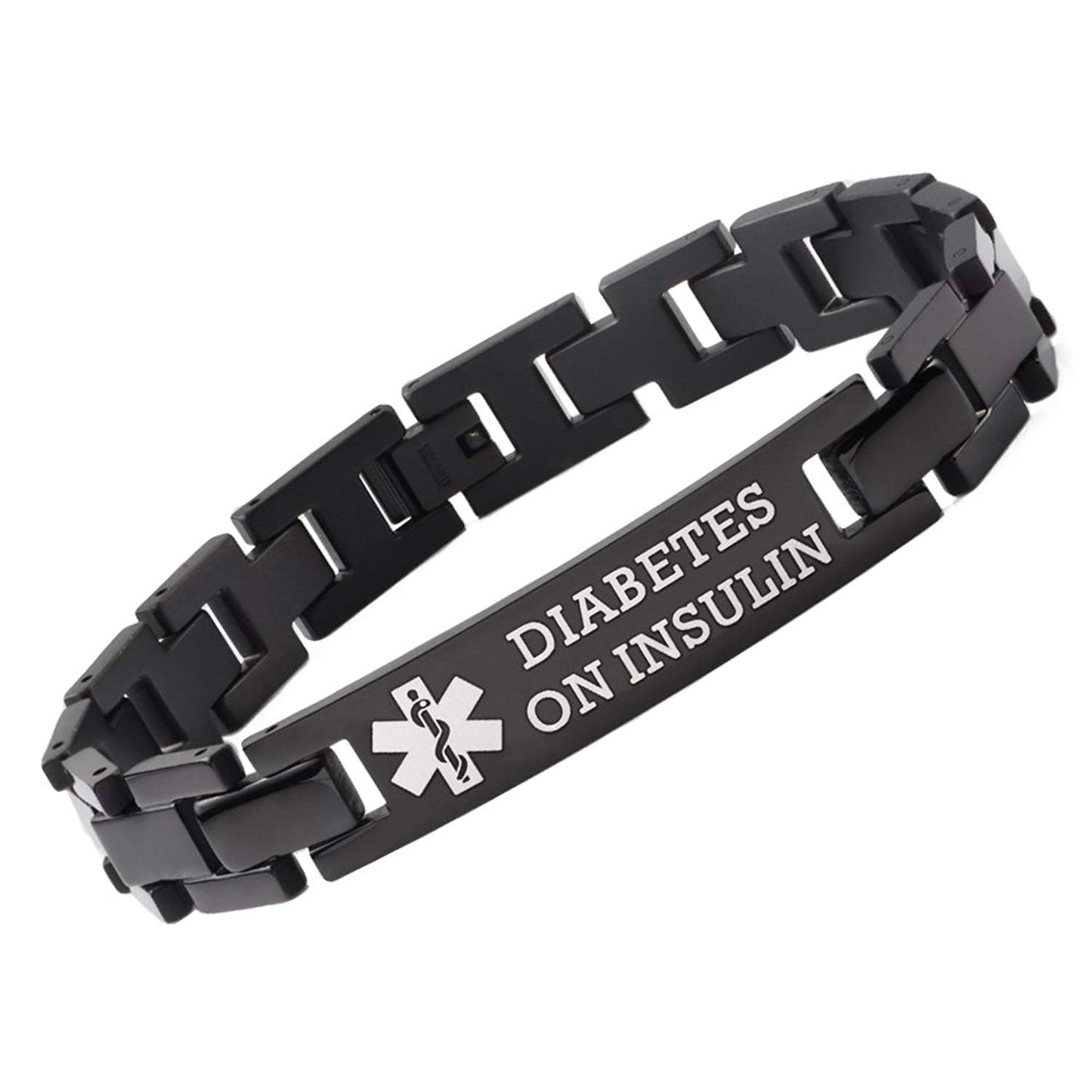 LinnaLove Onyx Solid titanium Medical id Bracelets for Men and Women