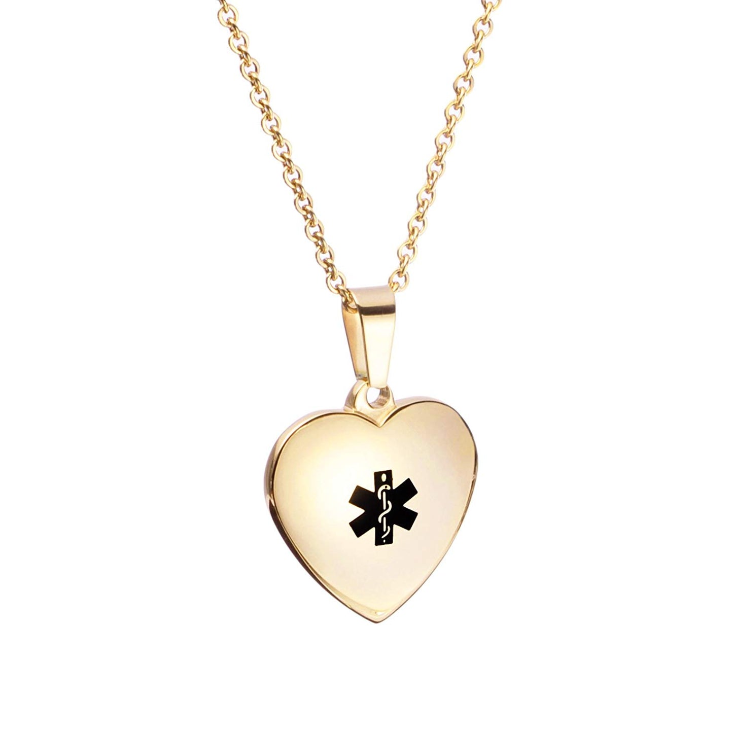 LinnaLove Free Engraving Heart Charm Medical ID Alert Necklaces for Women & Girl