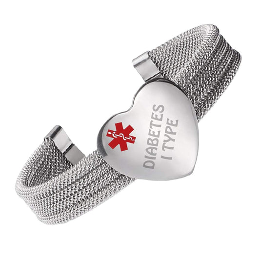 Weave Stainless steel Medical id bangle bracelet for Women- DIABETES 1 TYPE