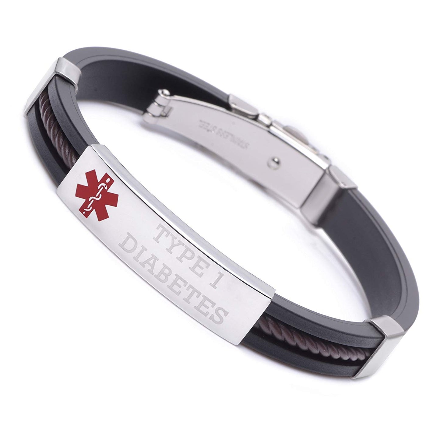 IMID PRE-ENGRAVING-TYPE 1 DIABETES Black sports Medical alert id bracelets