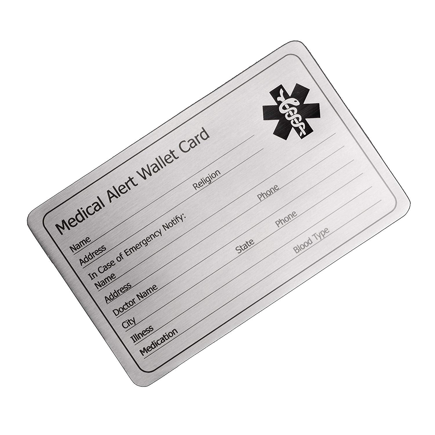 linnalove-stainless-steel-medical-alert-wallet-card for Free Printable Medical Id Card Template LinnaLove Stainless steel Medical Alert Wallet Card for Free Printable Medical Id Card Template