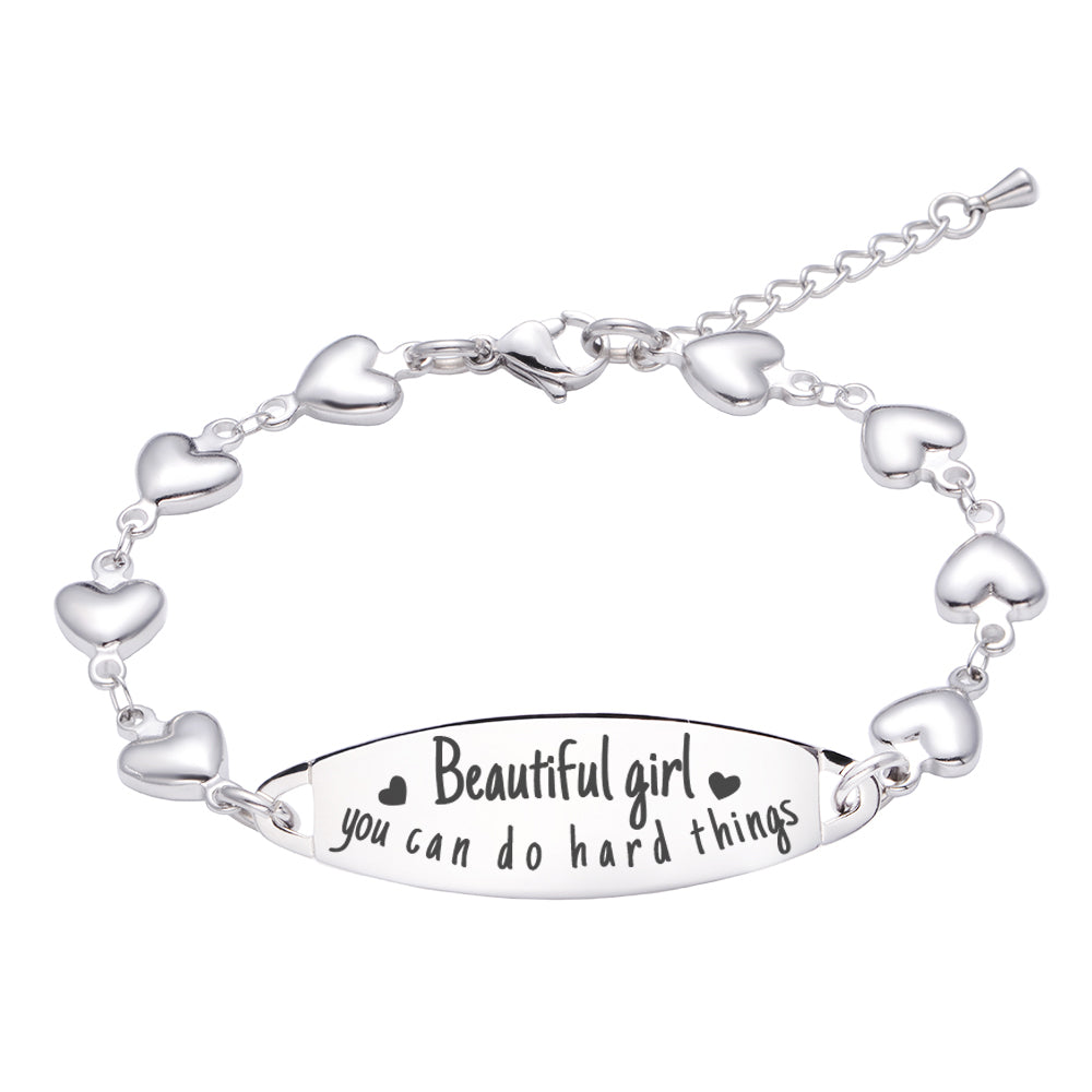 Fashion Heart Friendship Inspirational Sister Bracelet- Beautiful girl, you can do hard things