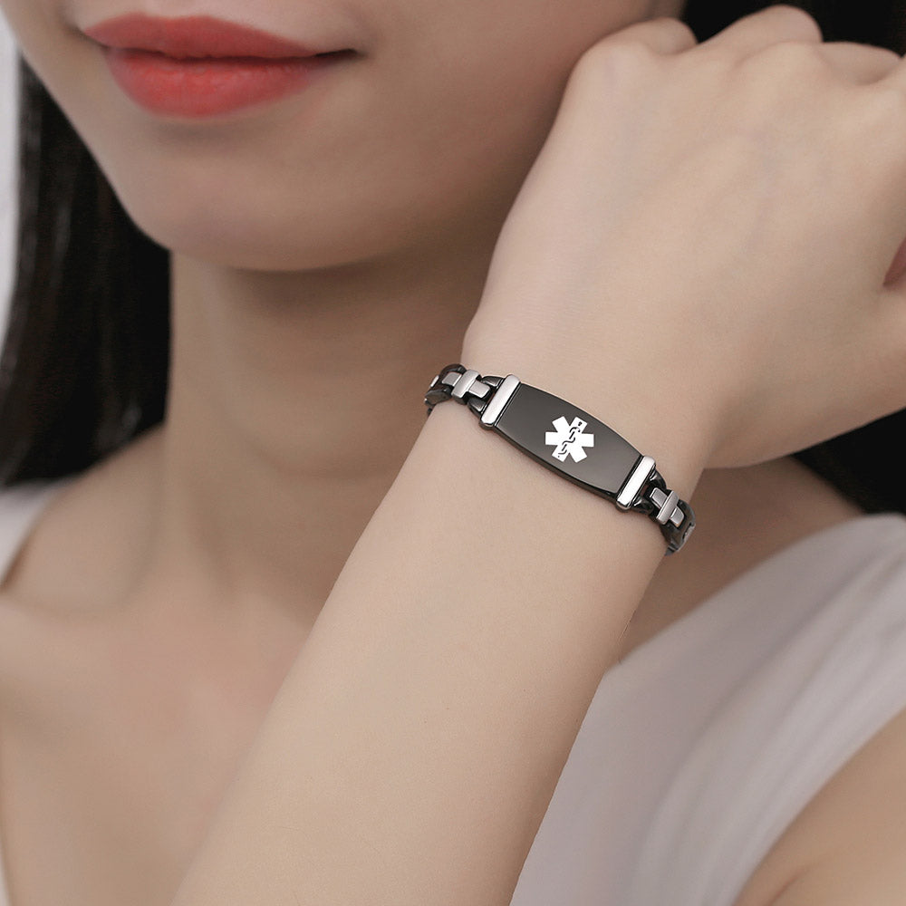 Fashion Lady Stainless steel Medical Alert id Bracelets with Free Engraving