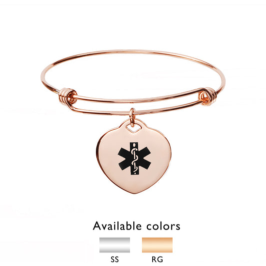 LinnaLove Fashion Stainless steel Expandable bangle medical alert id bracelet for women