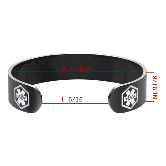 Black Medical Alert Cuff Bracelet-Allergic to Penicillin