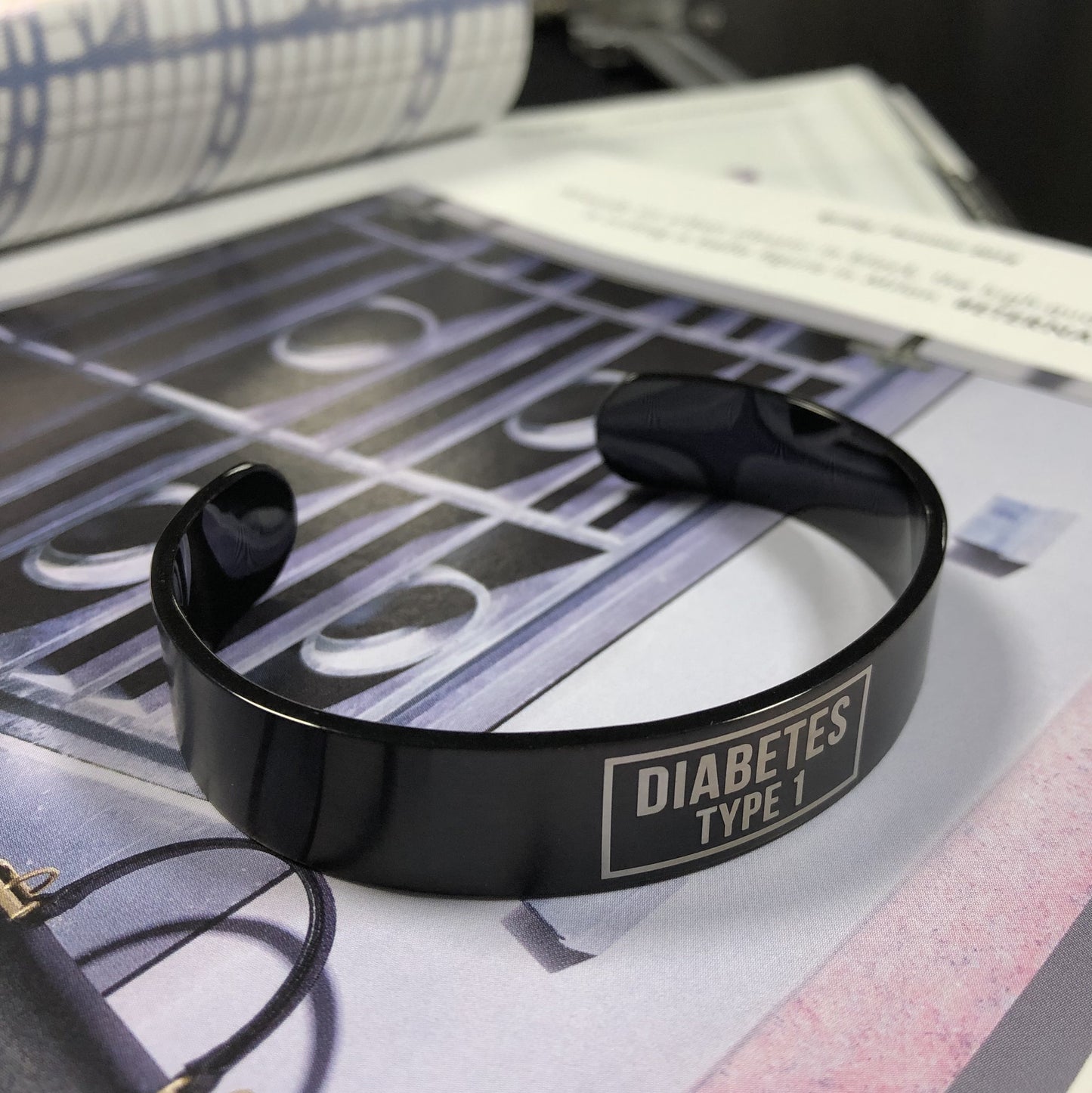 Black Medical Alert Cuff Bracelet-no bp/iv/needles this arm