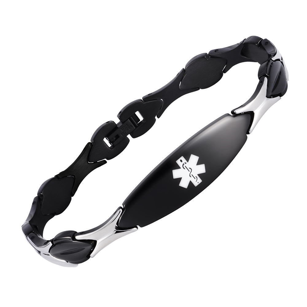 LinnaLove Fashion Shiny medical alert bracelet with Free Engraving Stainless steel Medical id bracelet for Women