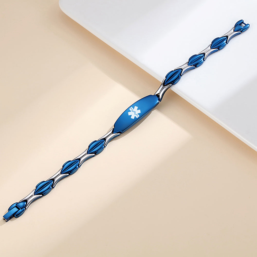 LinnaLove Fashion Shiny medical alert bracelet with Free Engraving Stainless steel Medical id bracelet for Women