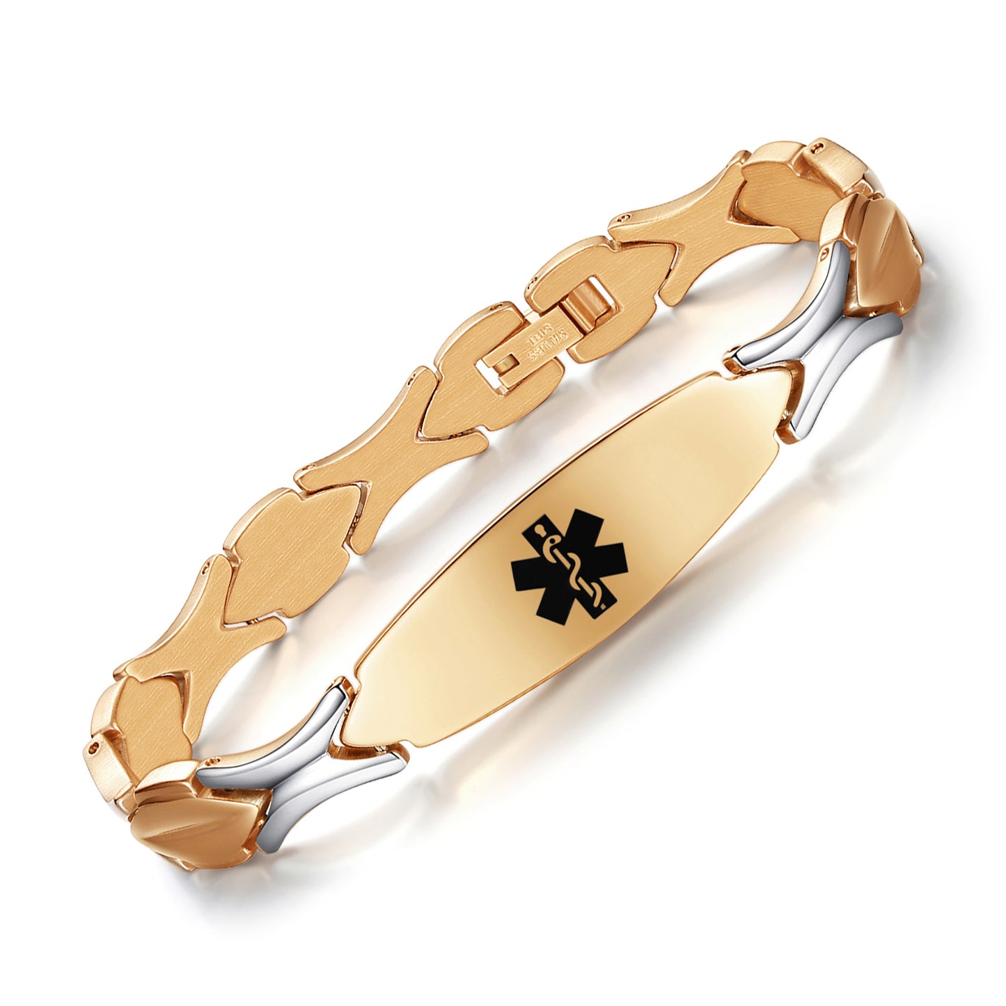 LinnaLove Fashion Shiny medical alert bracelet with Free Engraving Stainless steel Medical id bracelet for Women