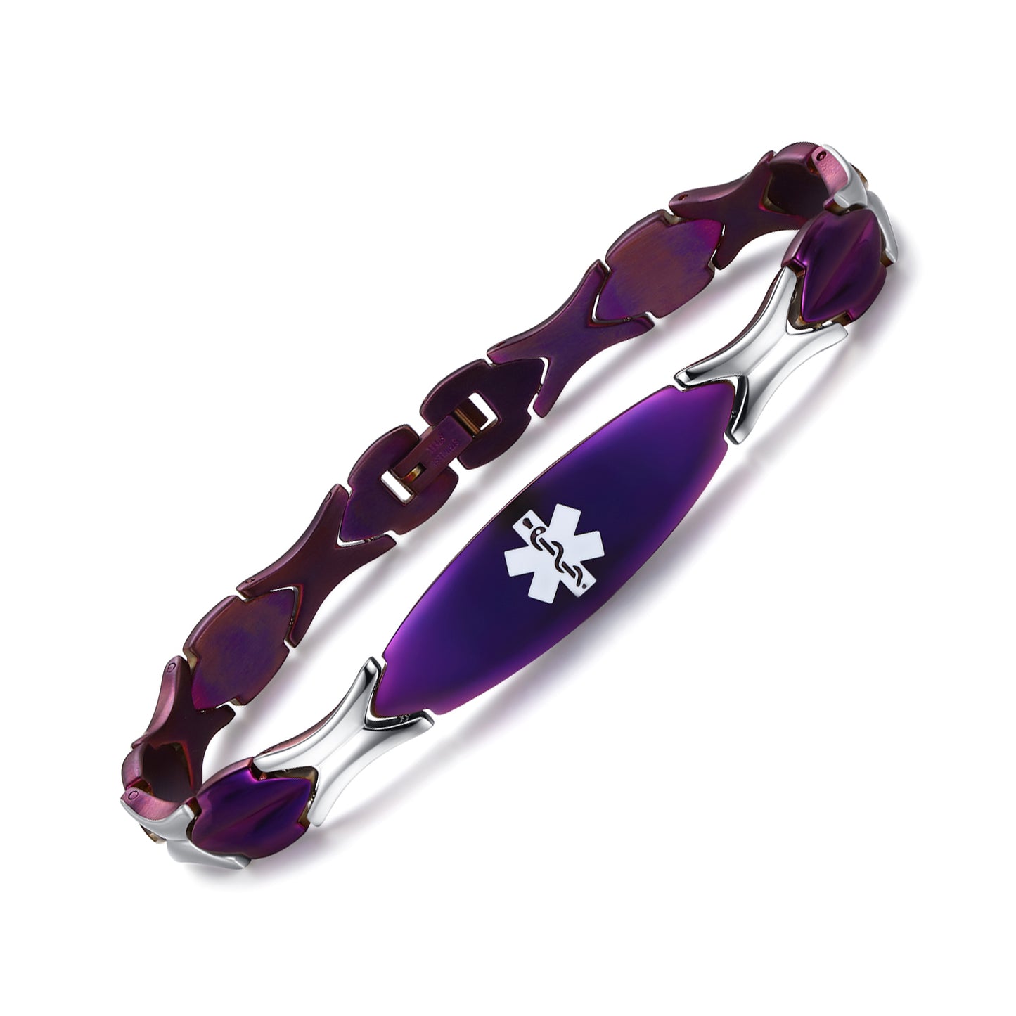 LinnaLove Fashion Shiny medical alert bracelet with Free Engraving Stainless steel Medical id bracelet for Women