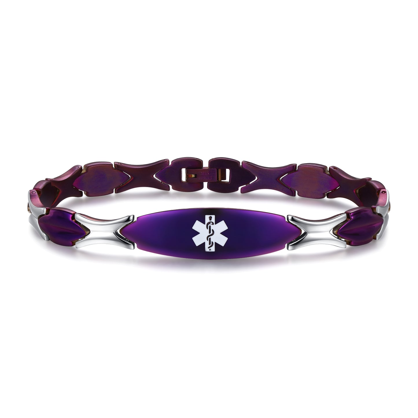 LinnaLove Fashion Shiny medical alert bracelet with Free Engraving Stainless steel Medical id bracelet for Women