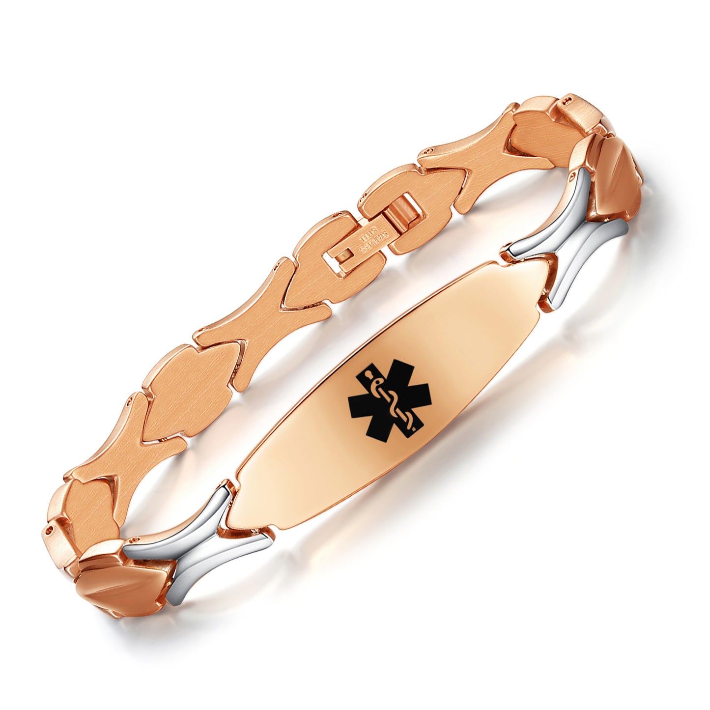 LinnaLove Fashion Shiny medical alert bracelet with Free Engraving Stainless steel Medical id bracelet for Women