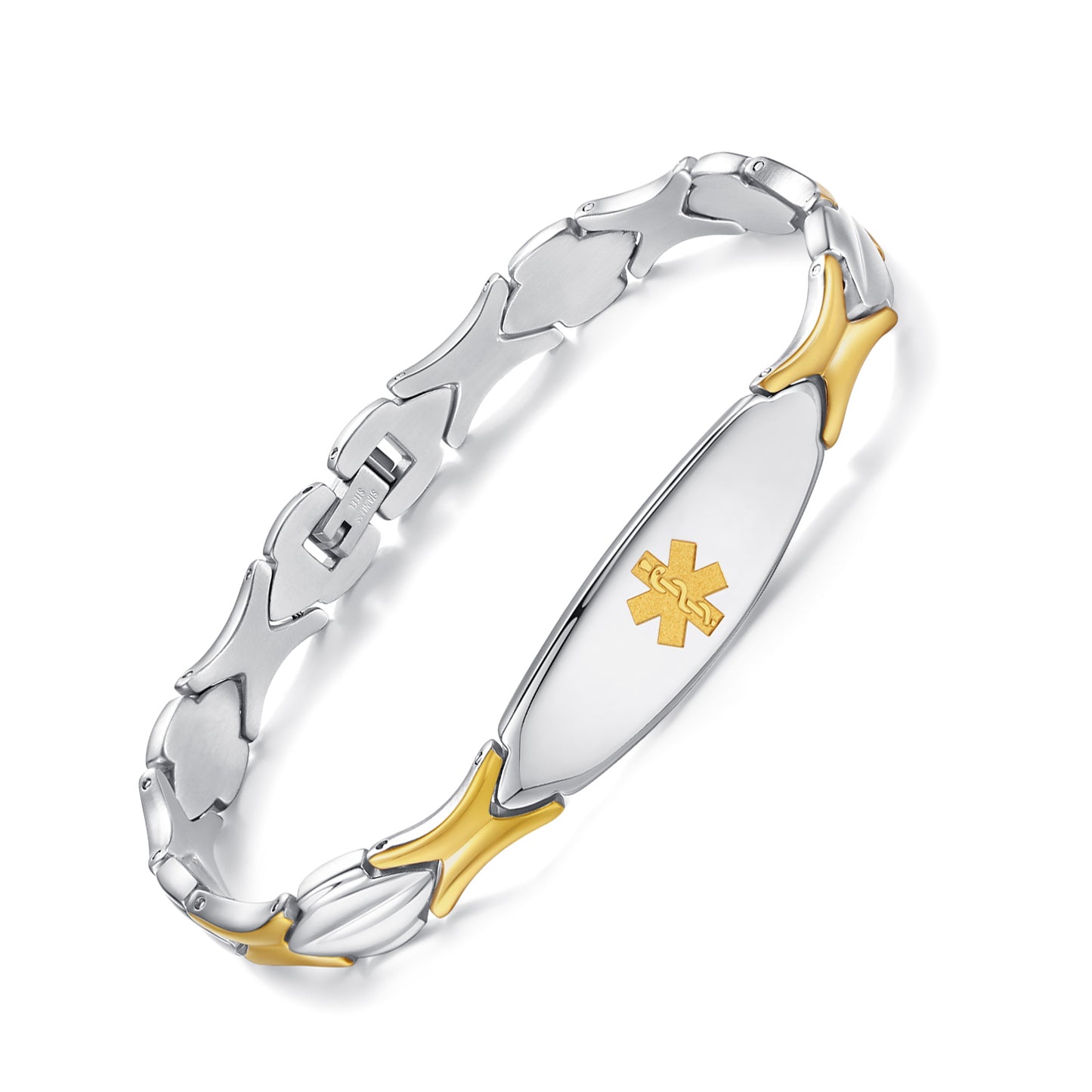 LinnaLove Fashion Shiny medical alert bracelet with Free Engraving Stainless steel Medical id bracelet for Women