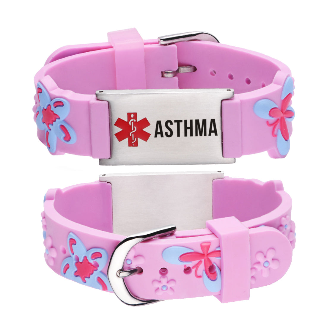 Asthma Bracelet for Girls-Pink butterfly